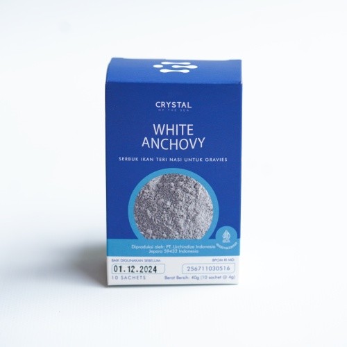 

Crystal of the Sea - (1 Box of 10 Sachets 4gr) White Anchovy Powder / Bubuk Ikan Teri Nasi /