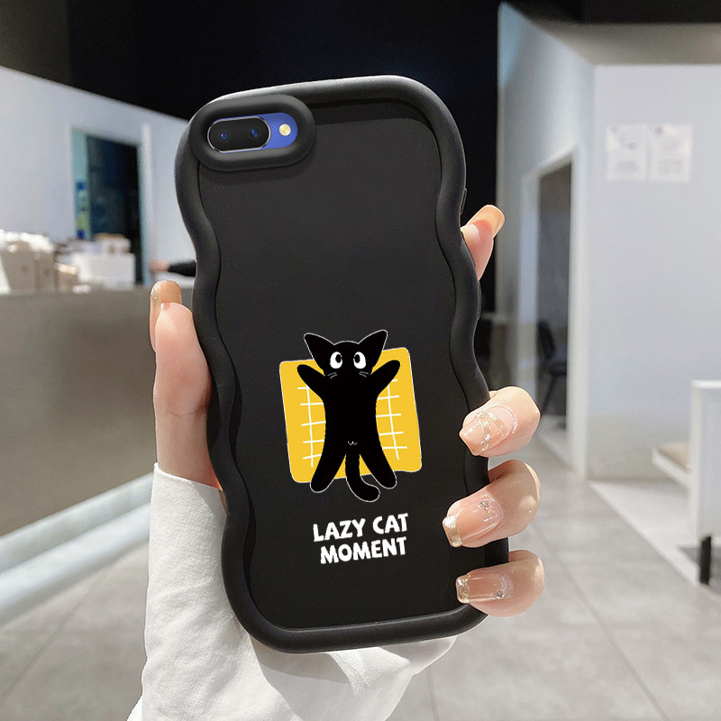 Casing Untuk OPPO A5 A3s A12E Realme C1 Case Casing Kucing hitam pola Kasing HP Kesing Silikon Softc