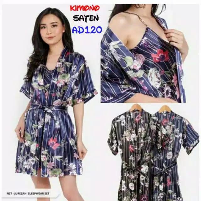 BAJU TIDUR WANITA SATIN / KIMONO 2 IN 1 SATIN IMPORT/ DASTER KIMONO