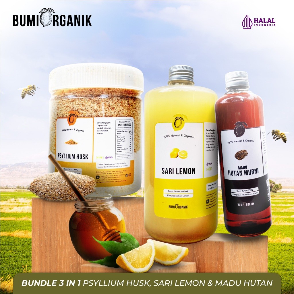 

3IN1 PSYLLIUM HUSK + MADU + SARI LEMON BUMI ORGANIK - UNTUK PROGRAM DIET, SEMBELIT, MENGONTROL GULA