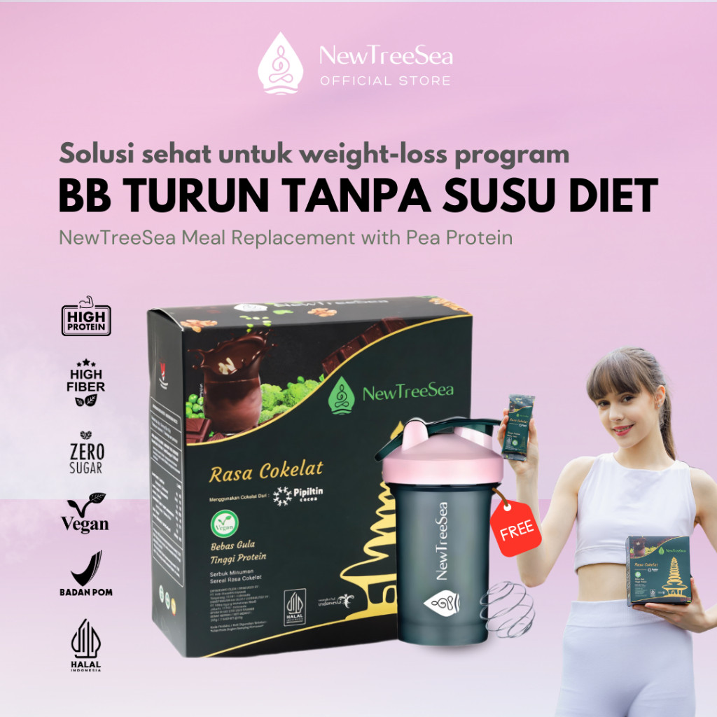 

NewTreeSea Meal Replacement Bebas Gula & Tinggi Protein - Bundling 1 Box X 1 Pcs Shaker Tumbler