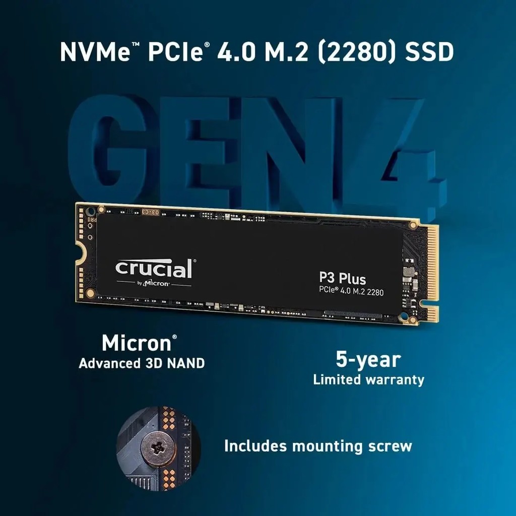 Crucial P3 Plus 1TB 2TB PCIe Gen4 3D NAND NVMe M.2 SSD, Up To 5000MB/s