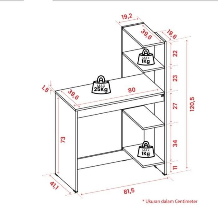 Meja Belajar Tulis Kerja Rak Lemari Buku 80Cm Minimalis Luar Bandung