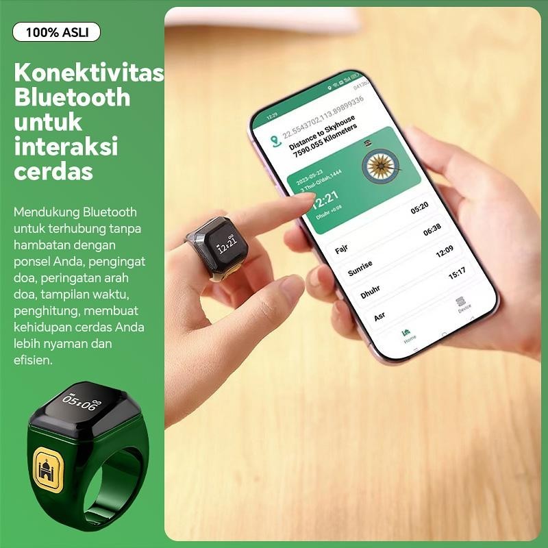 CODCincin Muslim Cincin Doa Cincin Allah Islam Cincin Bluetooth Pintar Cincin Penghitung Kompas