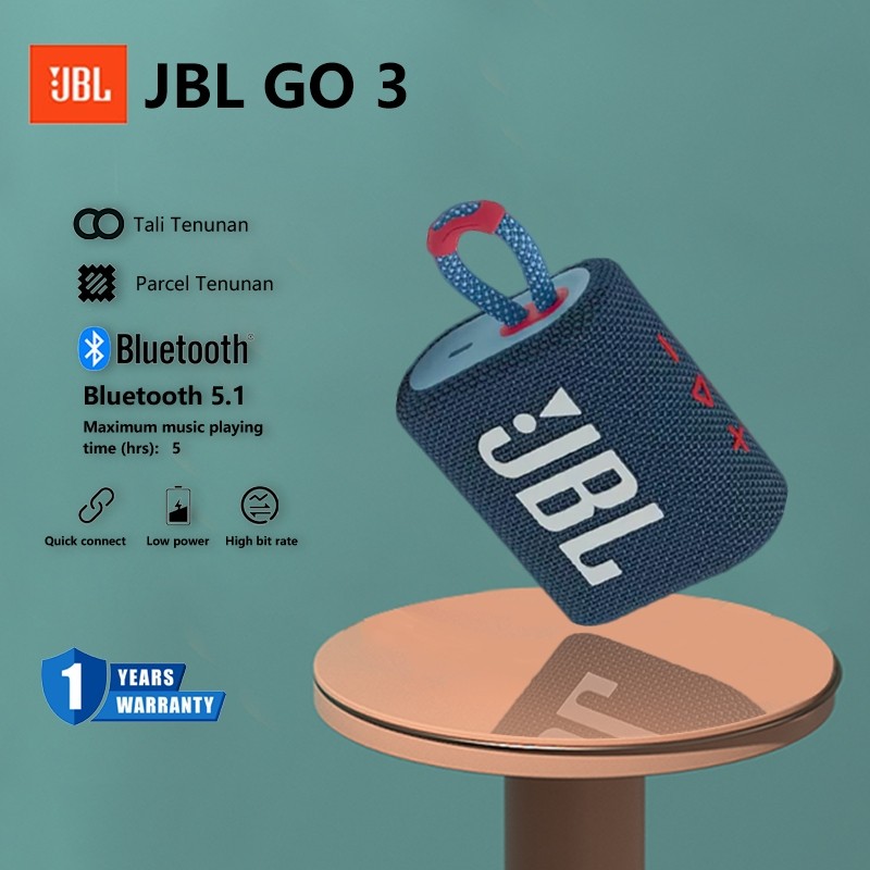 NEW PRODUCT PROMOSI JBL GO 3 SPEAKER PORTABLE BLUETOOTH 100% ORIGINAL TOKO SATU TAHUN (BIRU MERAH