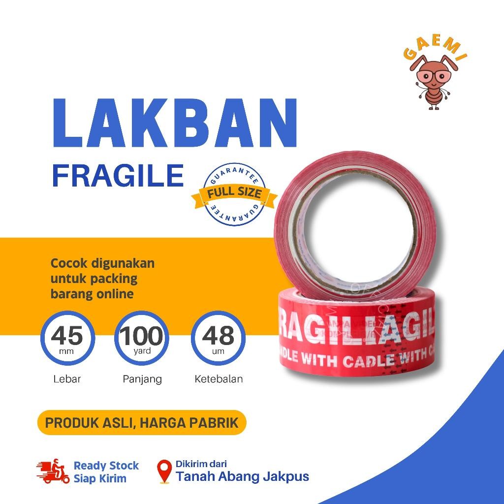 

Lakban Fragile Merah 45 mm x 100 Yard Per Slop 6 pcs