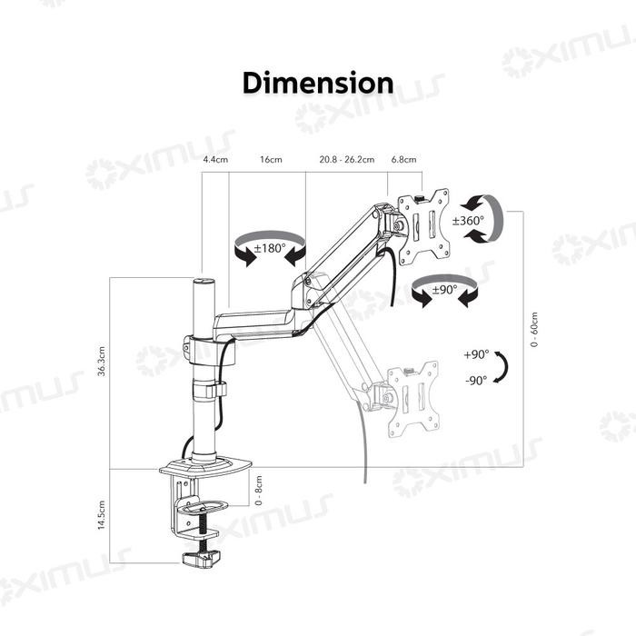 

BRACKET MONITOR DESKMOUNT GAS SPRING OXIMUS P100E TILT SWIVEL ROTATE HITAM PUTIH BRACKET MEJA DESK