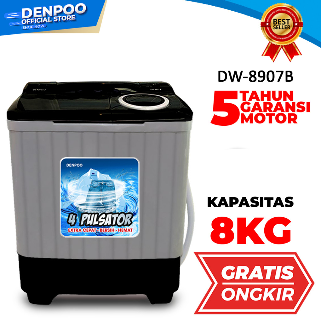 Denpoo Mesin Cuci 2 Tabung 8 Kg Anti Bakteri