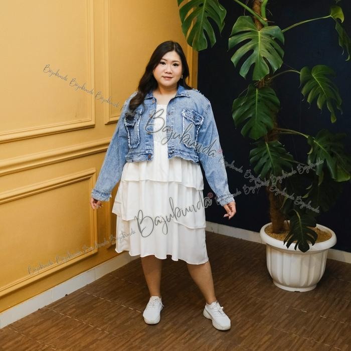 Jaket Jeans Jumbo Ld 130 Big Size Mayfi Panjang Wanita
