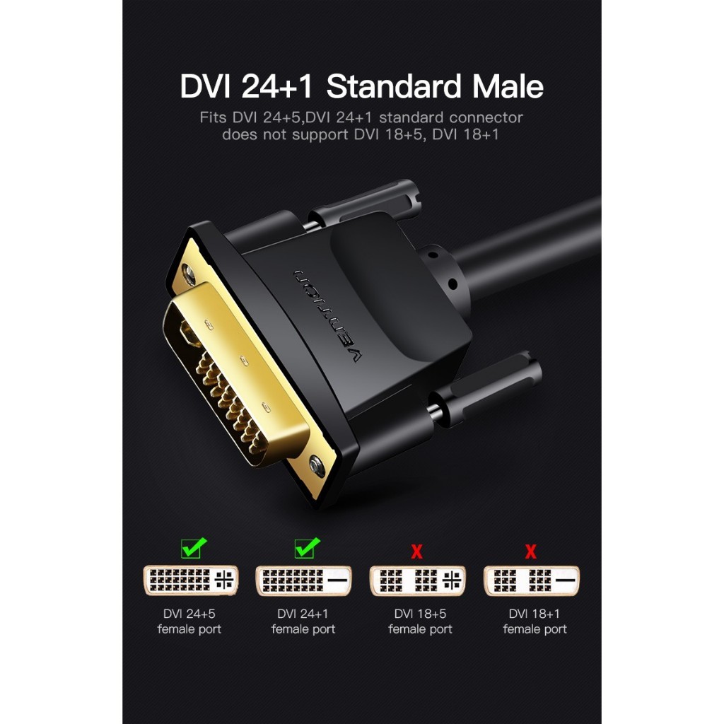 Vention Kabel HDMI to DVI Bi-Directional DVI-D 24+1 to HDMI Converter 2 Arah (DVI-I 24+5 Supported)