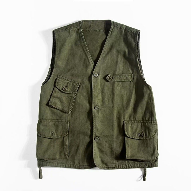 Japanese Retro Loose Fit Amekaji Workwear Vest Bf Style Couple'S V-Neck Camisole Casual Tank Vest