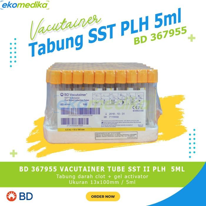 367955 BD Vacutainer Tabung SST II PLH 13X100 5ml Yellow / Clot Gell
