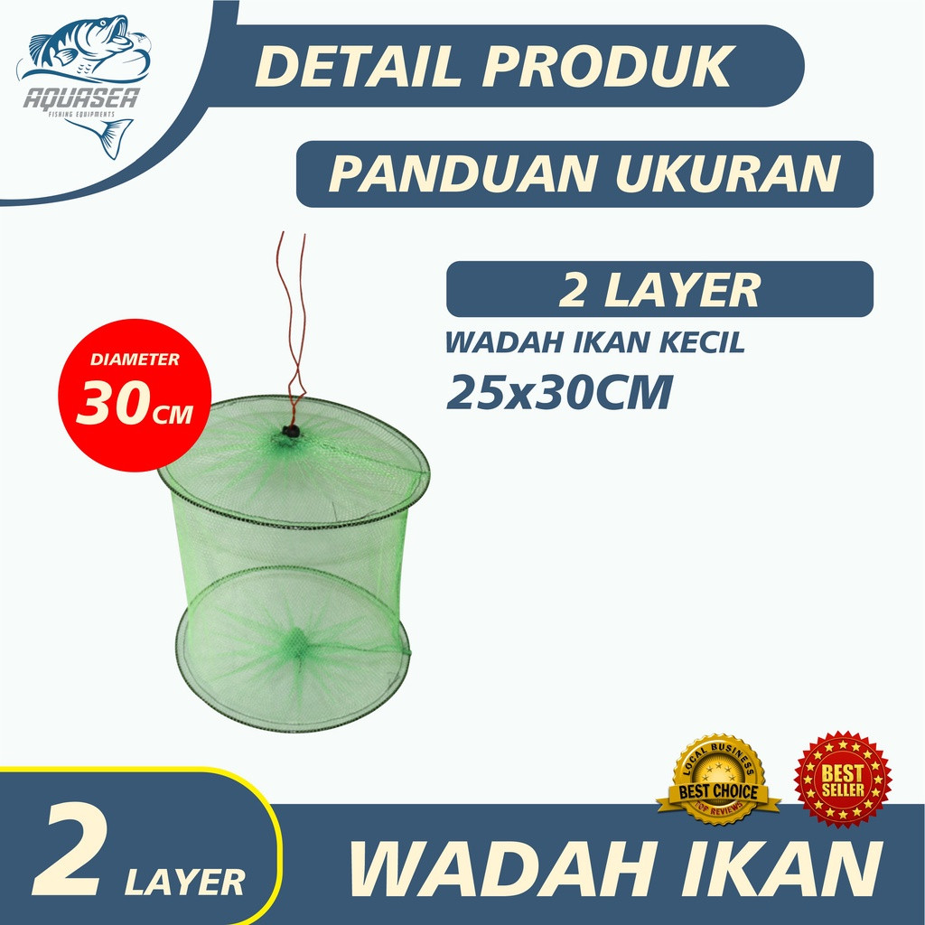 ID AQUASEA JARING KORANG WADAH IKAN 2 LAYER TEMPAT IKAN BUBU BULAT PERANGKAP IKAN JEBAKAN WADAH IKAN