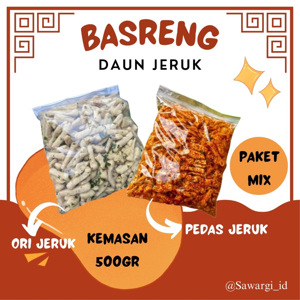 

waw Paket Mix 1Kg !! Basreng Original Jeruk + Bareng Pedas Jeruk isi/kemasan 500gr