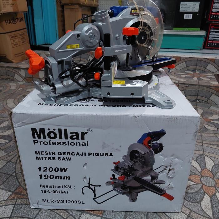 MOLLAR MS1200S Miter Saw Sliding 7" Laser / mesin gergaji mitre pigura