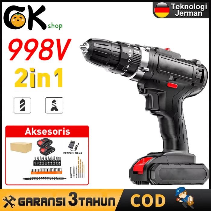 Mesin Bor Bor Baterai Bor Tanpa kabel 998V Mesin Cordless Screwdriver Murah Bor Impact Cordless Besi