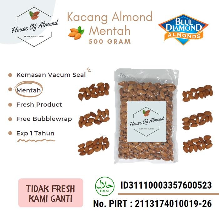 

Natural Whole Raw Almond (Mentah) kacang almond Blue Diamond 500gram New
