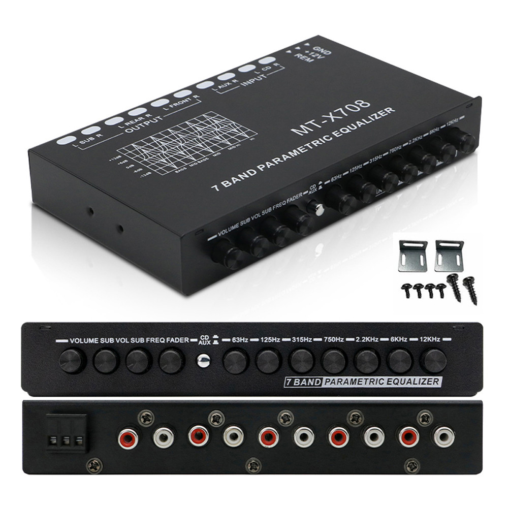 Equalizer Mobil 7 Band Profesional Equalizer Audio Mobil Multifungsi Penyetelan EQ Amplifier Crossov