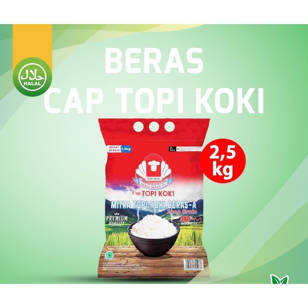 

Terlaris! Beras Cap Topi Koki Merah 2.5 KG FULL Slyp Putih 2.5 KG Murah