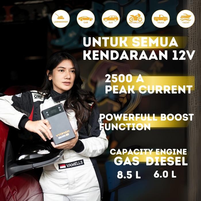Vtoman X1 Jumper Aki Mobil Dan Motor Kapasitas 12000Mah Portable Car Jumper Aki Powerbank Jumper Aki