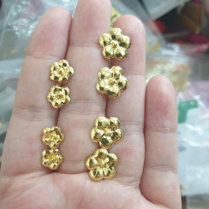 giwang anting tindik tusuk kuning bunga kembang kendari emas asli 700