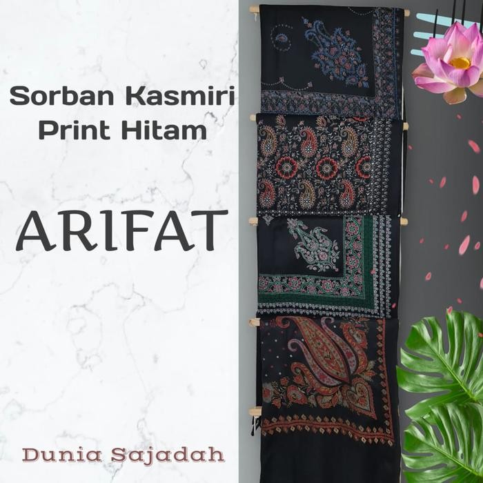 Sorban Kashmiri Print Motif Bordir Hitam / Sorban Sablon India Hitam