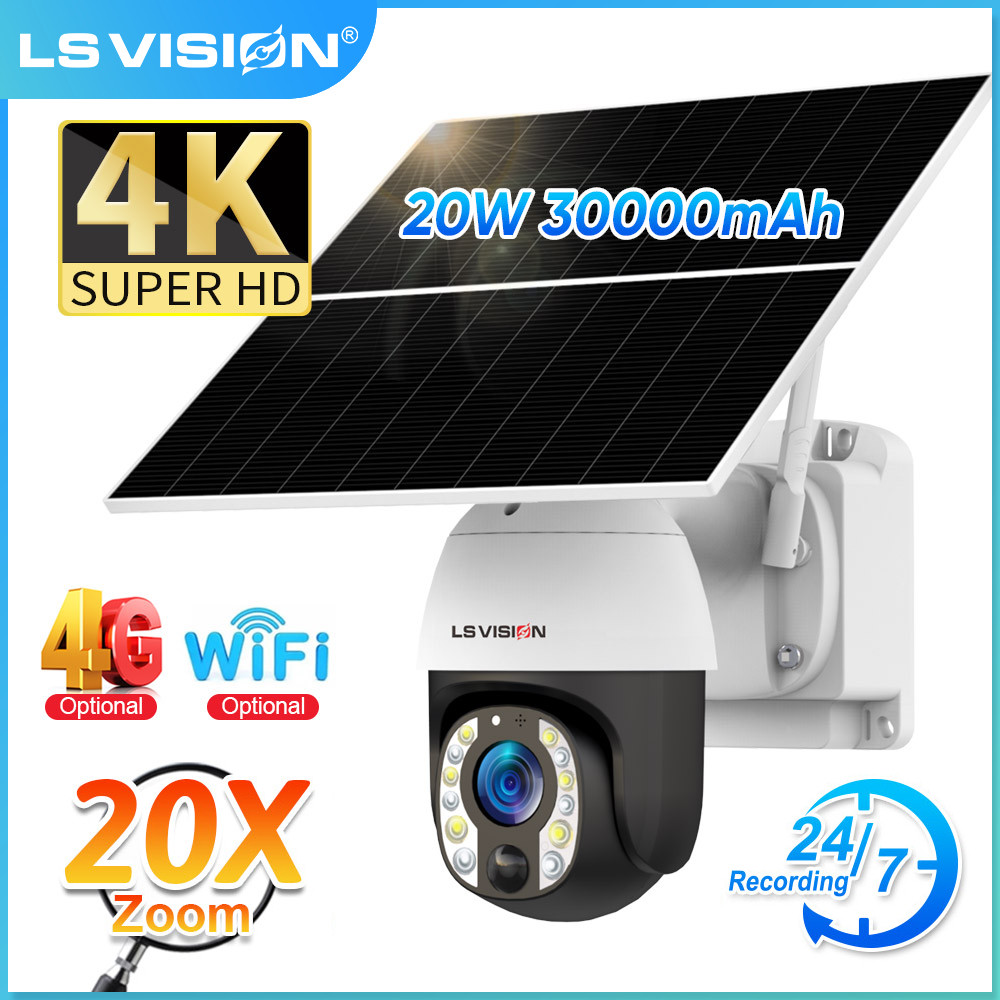 24-hours Video 4G Sim/ WiFi Solar Camera 4K 20X Optical Zoom 20W Solar PTZ CCTV Cam Outdoor Surveill