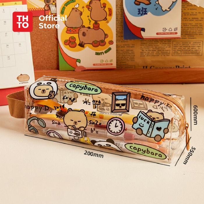 

THTO LAYER TAS TEMPAT PENSIL CASE POUCH ANAK SEKOLAH CAPYBARA TRANSPARAN PVC STATIONERY KANTOR A112