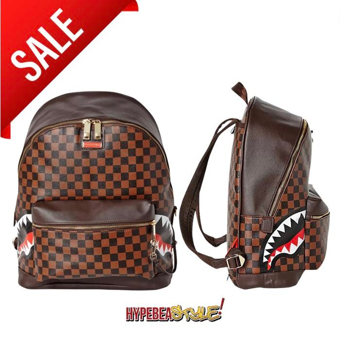 BEST SELLER TAS RANSEL SPRAYGROUND SIDE SHARK IN PARIS BROWN ORIGINAL BACKPACK