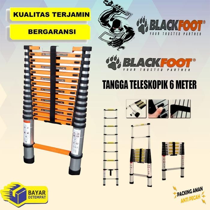 TANGGA LIPAT TANGGA ALUMUNIUM BLACKFOOT 6M - TANGGA TELESKOPIK SINGLE
