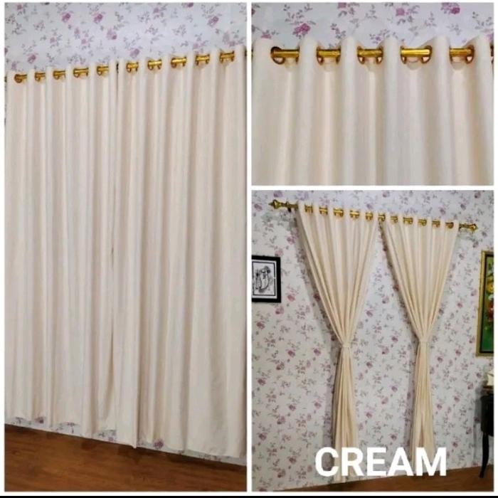 PREMIUM Gorden Warna Cream Polos Embos Smokring 12 Ukuran 135 cm x 220 cm Bisa Untuk Pintu dan