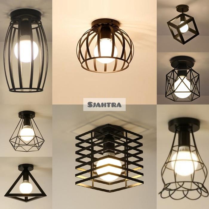 Lampu Gantung Bahan Besi Tempel Plafon/Dekorasi Rumah Tambahan Bohlam Warna Putih Dekorasi Kamar