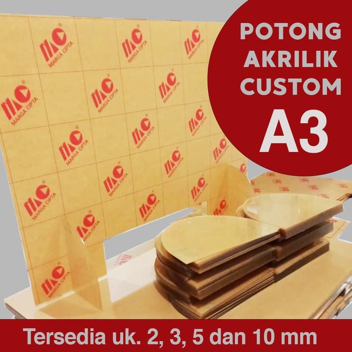PREMIUM Akrilik Bening uk. A3 Jasa Potong Laser Lembaran Custom di Manado