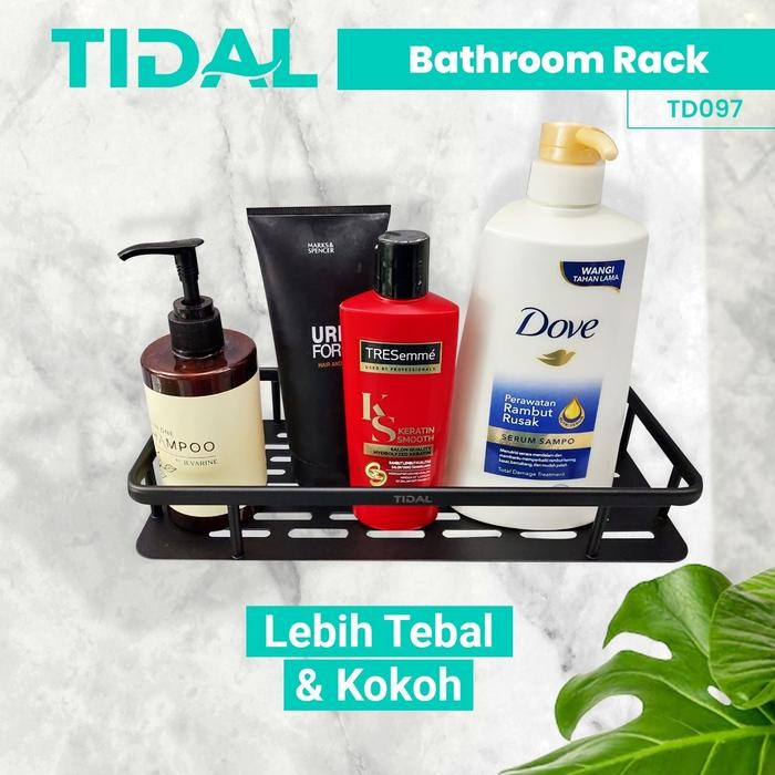 PREMIUM TIDAL Rak Sabun Shampo Tempel Dinding Kamar Mandi Tebal Stainless Steel Hitam Hitam Tidal