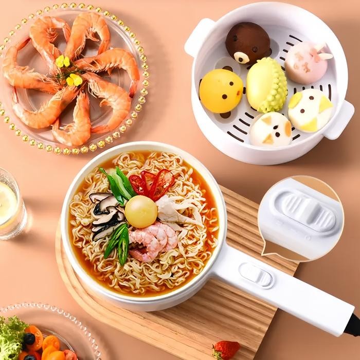 Panci Listrik Fry Pan Panci Listrik Multifungsi Kukusan Serbaguna 1.8L Anti Lengket 6In1