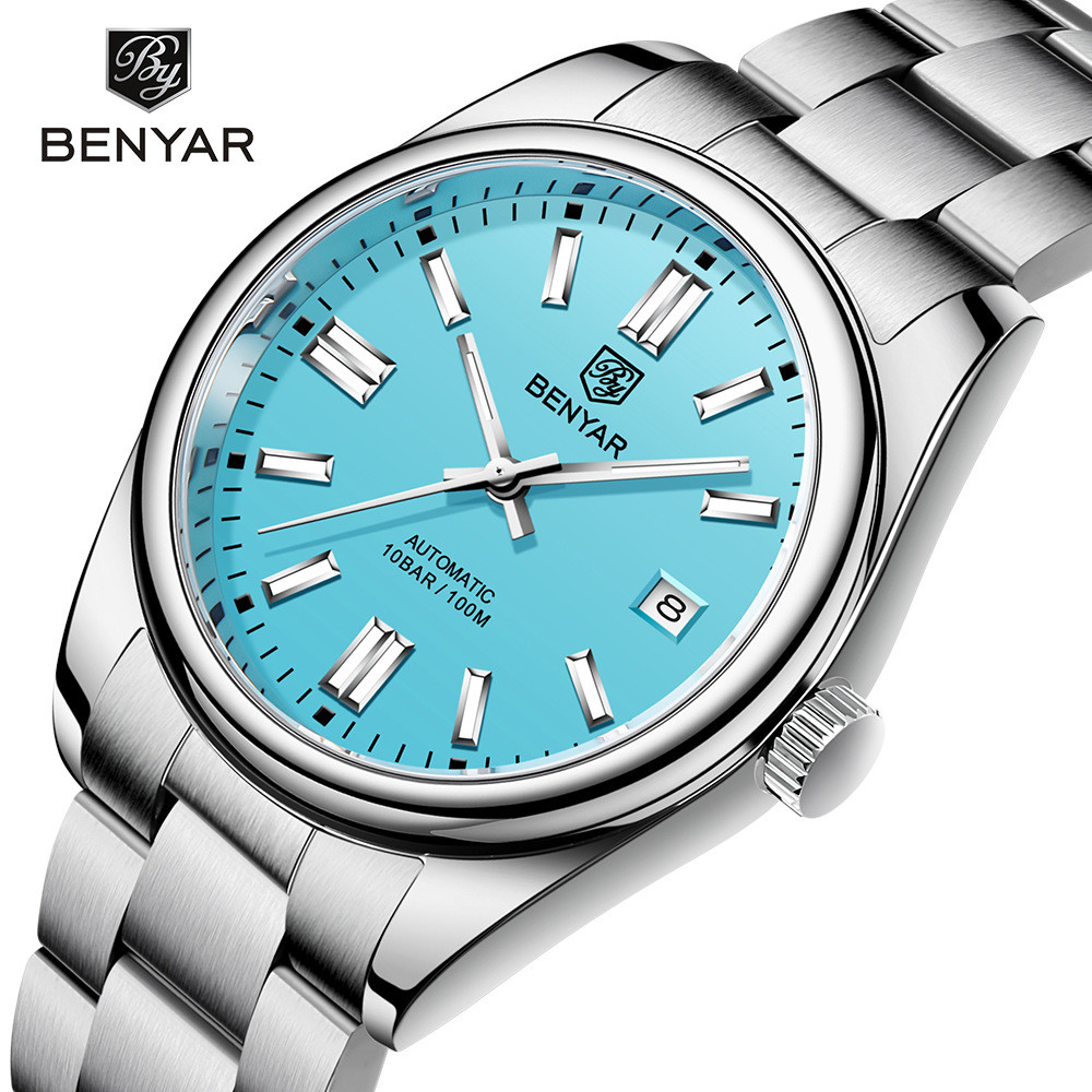 BENYAR 39mm Automatic Mechanical Watch Seagull Movt Men Stainless Steel 100M Waterproof Clock BWG-9 