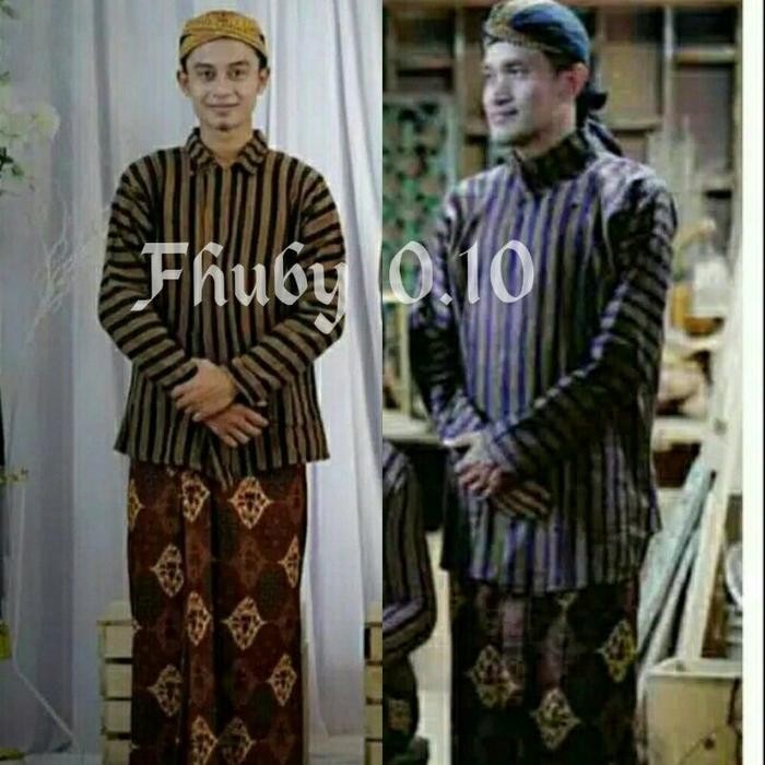 Ready Surjan Lurik Komplit Dewasa /Surjan+Jarik Instan Coklat+Blangkon Lipat Original