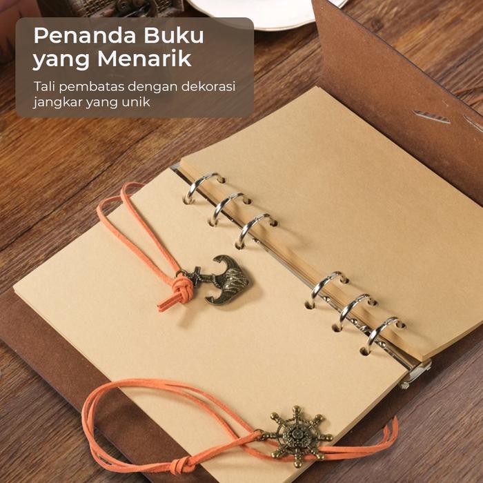 

TODDI BUKU CATATAN BINDER KULIT RETRO COMPASS A6 72GSM 140 HALAMAN BLANK STATIONERY SOUVENIR KODE