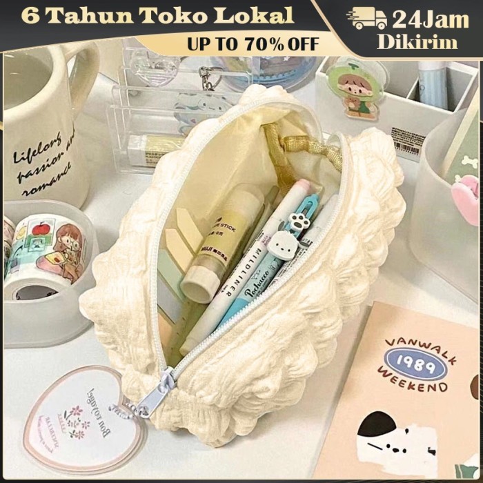 

1Pcs Cream Puff Pencil Case Kotak Wadah Lucu Estetik Aesthetic