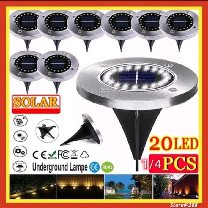 PREMIUM Lampu Tanam Taman Lantai Waterproof Hias Halaman Tenaga Surya Matahari 20 LED Solar Cell