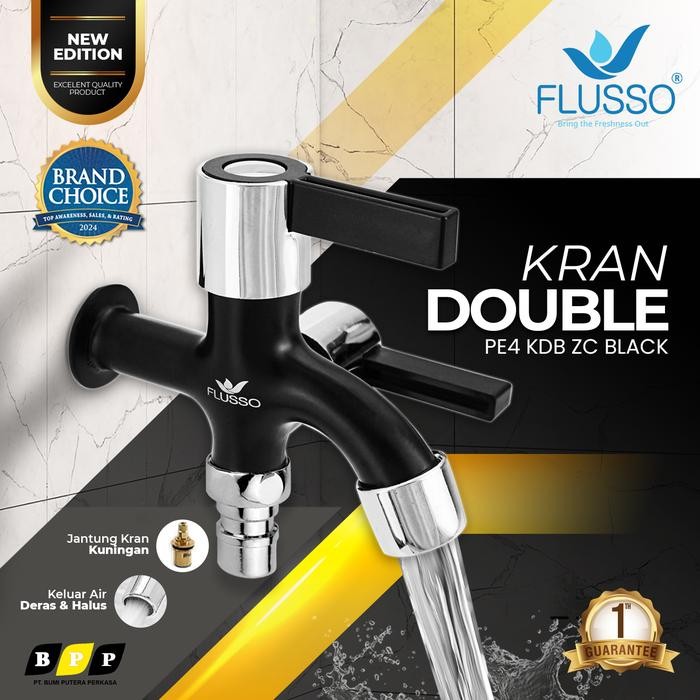 PREMIUM FLUSSO Kran Double Shower Cabang Original Garansi Black Chrome 854