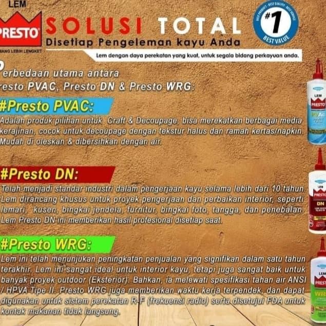 LEM PRESTO PVAC (POLYVINYL ACETATE) KEMASAN 600 GR