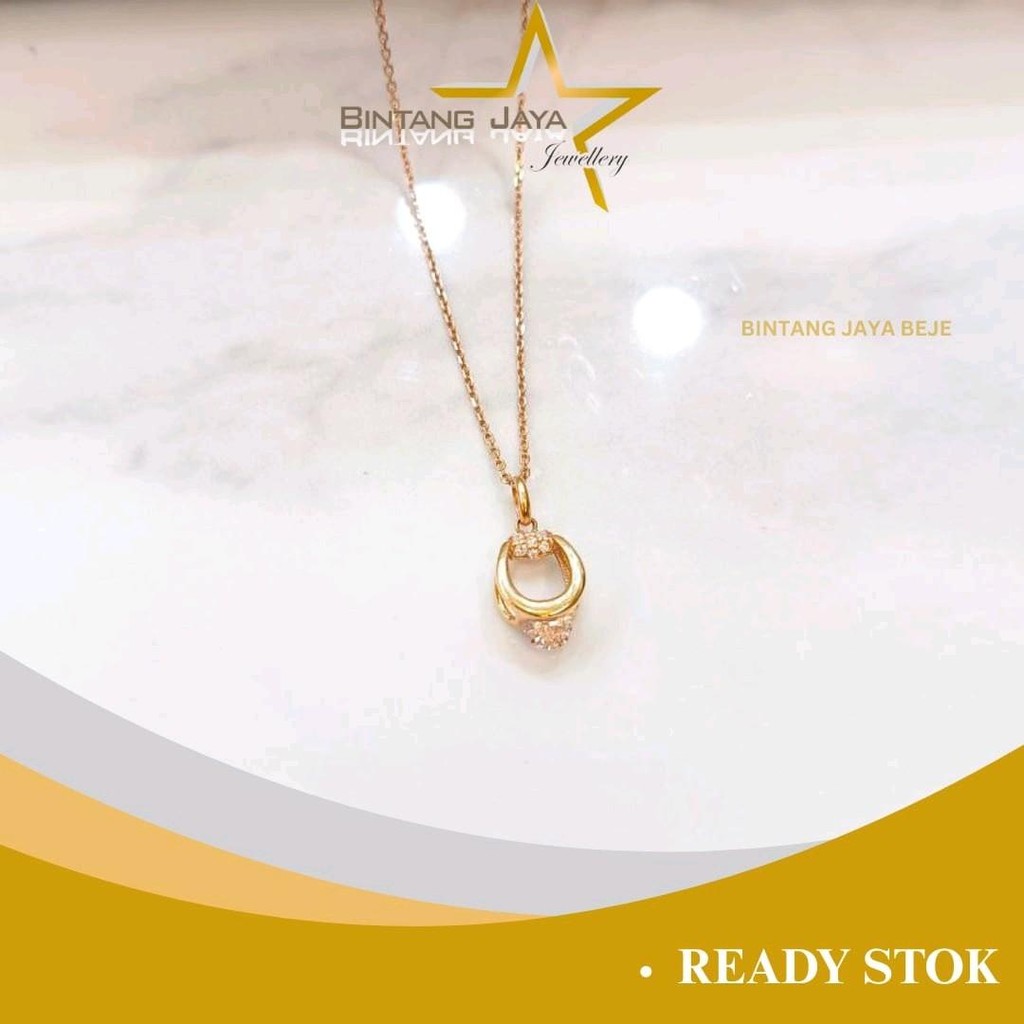 Kalung Emas Asli Elly Bulat Batu Putih Love Rosegold - Kadar (17K) -  - Panjang 38cm + Extension  Be
