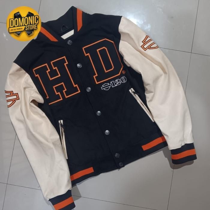 Ready Jaket Varsity Kombinasi Kulit Sapi Import Asli Harley Davidson Original