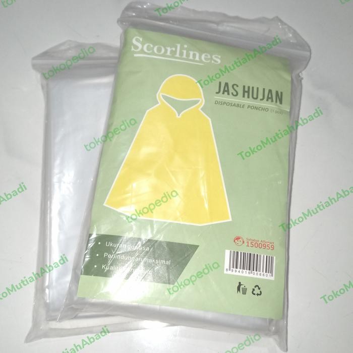 Promo Jas Hujan Plastik Scorlines Disposable Poncho Putih Original