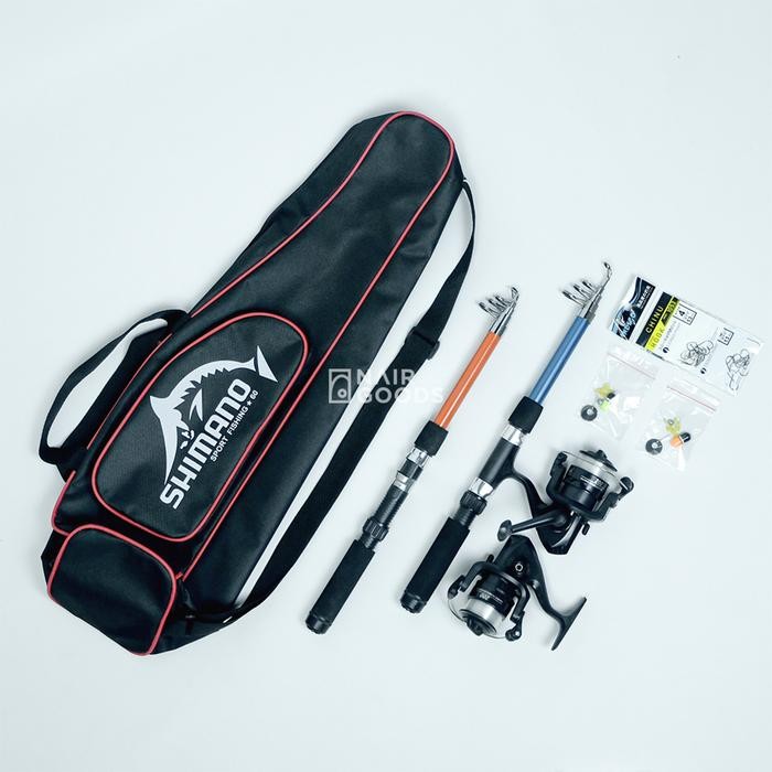 2 Set Pancingan Lengkap Joran Antena 150 Cm Reel 5Bb & Tas Shimano Siap Pakai