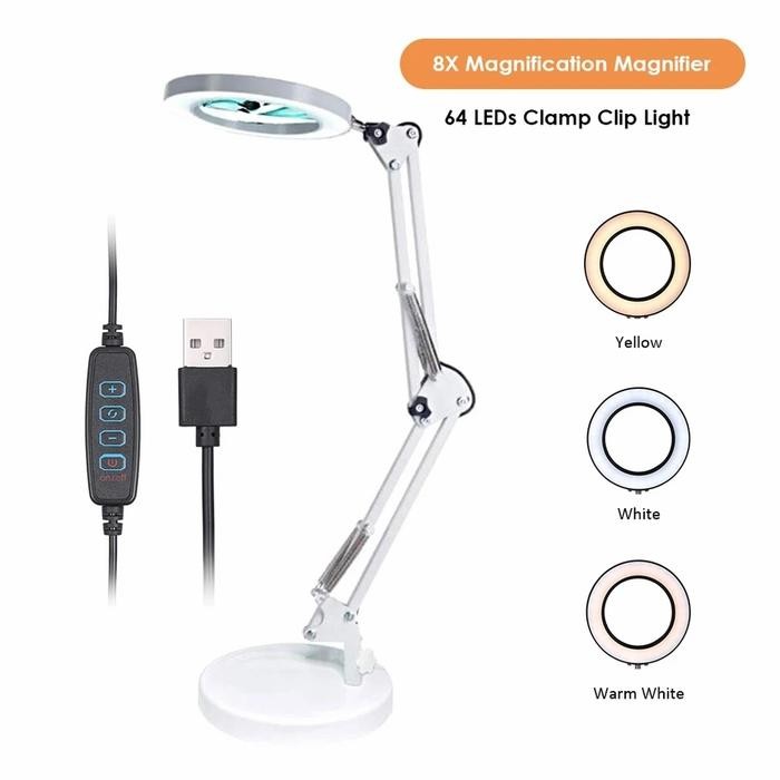 

Cuci Gudang Avpro Desk Lamp 16Cm Led Ring With 8X Magnifying Glass W Base 15Cm Wh