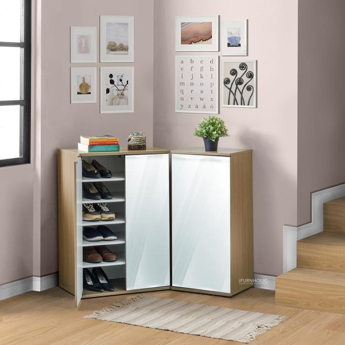 (Expert) iFURNHOLIC Sassy Shoe Cabinet 400 - Rak / Lemari Sepatu Kayu Tertutup - Furniture Kaca