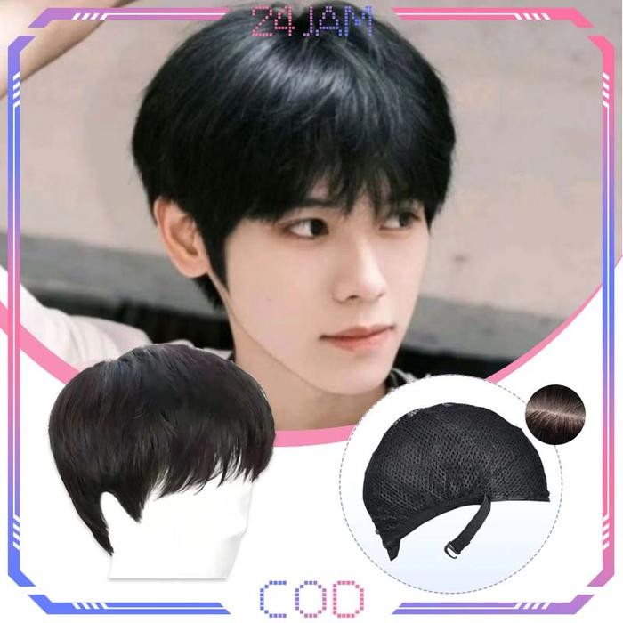 PREMIUM Rambut Wig Pria Rambut Palsu Pria Pendek Wig Cowok Belah Tengah Wik Rambut Pria Korea