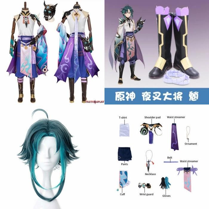PREMIUM READY Xiao wig costume shoes genshin impact cosplay
